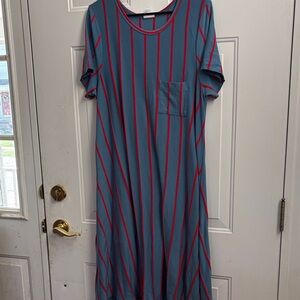 LuLaRoe Blue and Red Striped Midi Dress